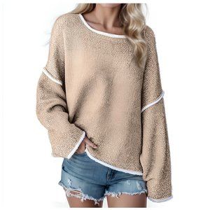 NWOT size L/XL Beige cozy pullover Sweater w/Fringe detail